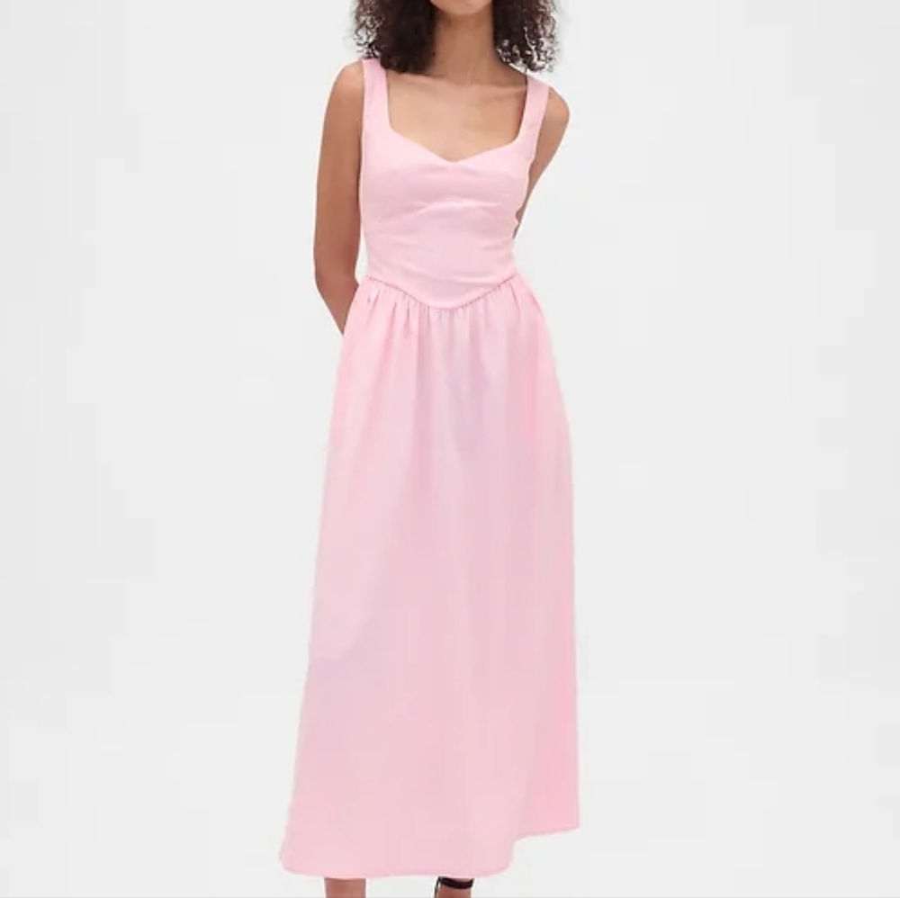 NWT - GAP Linen Blend Rose Mist Pink Seamed Drop-Waist Maxi Dress - Size XL